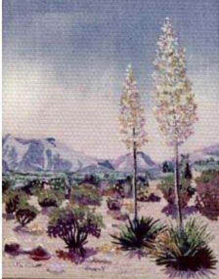 Yuccas and Mountains - A Cloth Collage by Grace Leonard