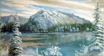 Mountain Lake in Winter - An Oil Painting by Grace Leonard