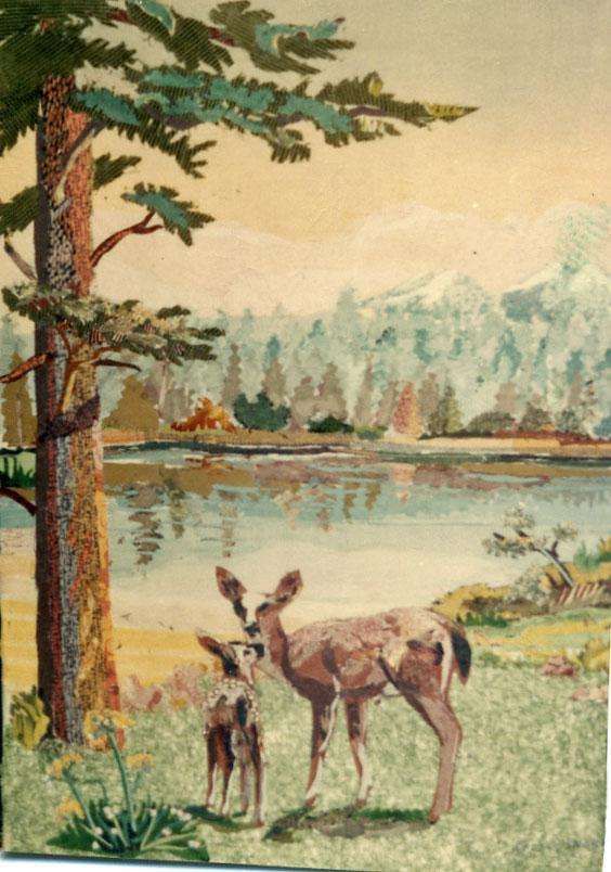 Doe and Fawn - An Oil Painting by Grace Leonard