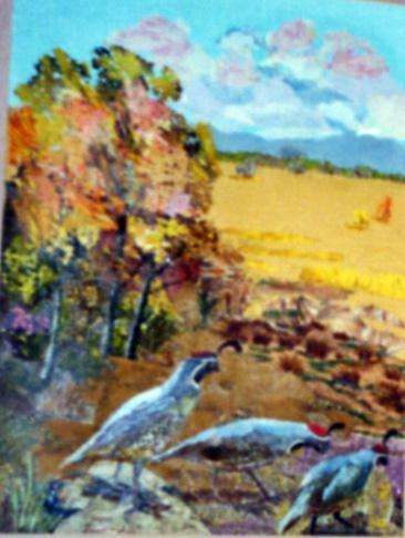 Quail - Cloth Collage by Grace Leonard