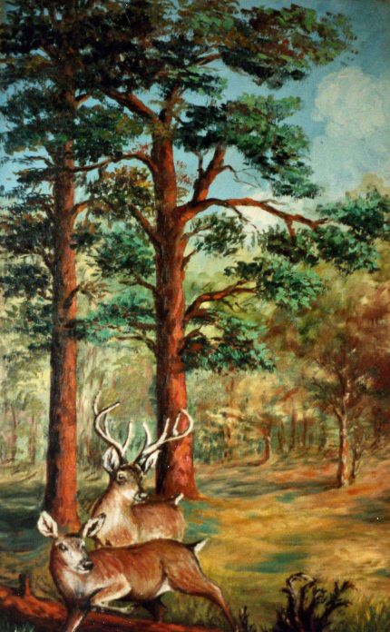 Deer at Two Pines - An Oil Painting by Grace Leonard